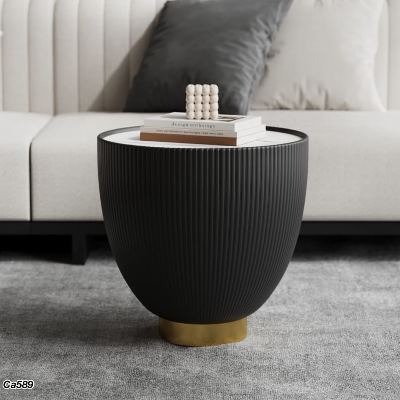 Mesa de policuero mediana gris piedra blanco  45cm* 45cm