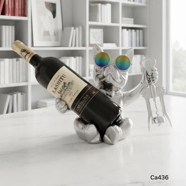Articulo decorativo porta vino perro plateado sentado  25cm* 18cm* 21cm