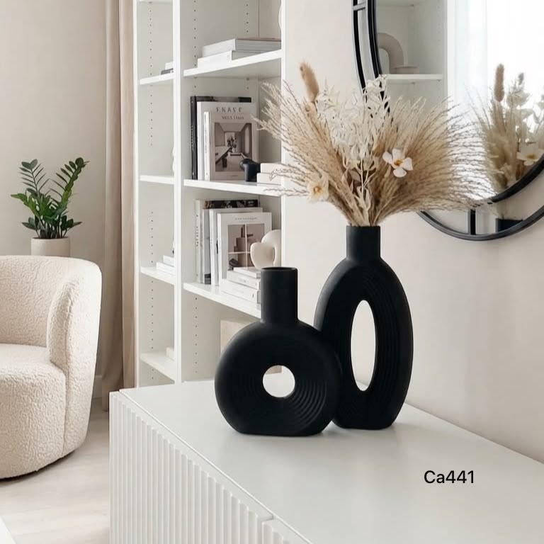 Set dos jarrones negro circulares ceramica 16cm* 21,5cm - 14cm* 27,5cm