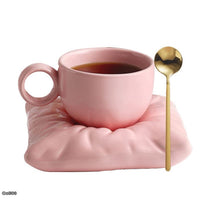 Taza plato cojin rosado ceramica   220ml