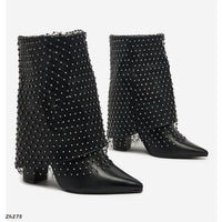 Botin negro doblez malla apliques brillante tacon 9cm   255-022