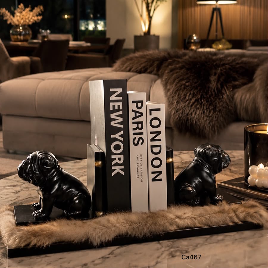 Set dos cuña libros perros bull dog negro 14cm* 11cm* 25cm
