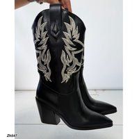Botin texano negro detalles blanco tacon 9cm  HX3371-B0247