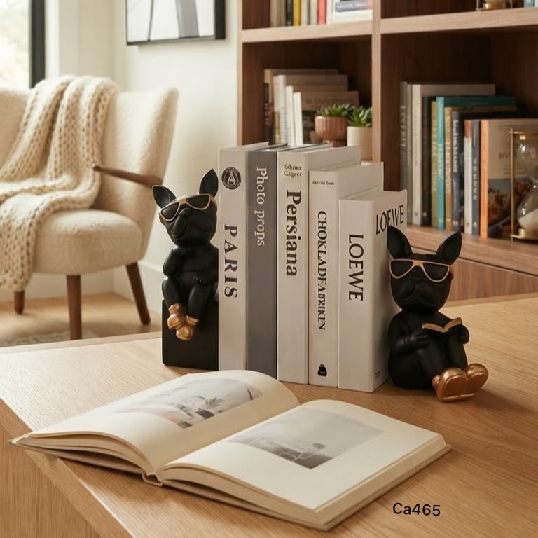 Set dos apoya libros perros negro detalle dorado 11,5cm* 12cm* 24cm - 9,5cm* 15cm* 17,8cm