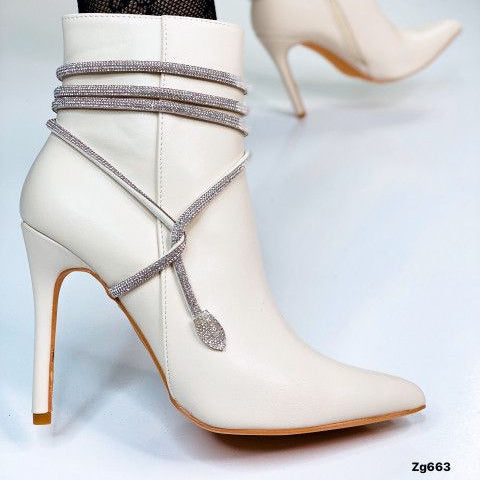 Botin beige apliques brillantes cordon tacon puntilla 11cm BKKX8279 C-60