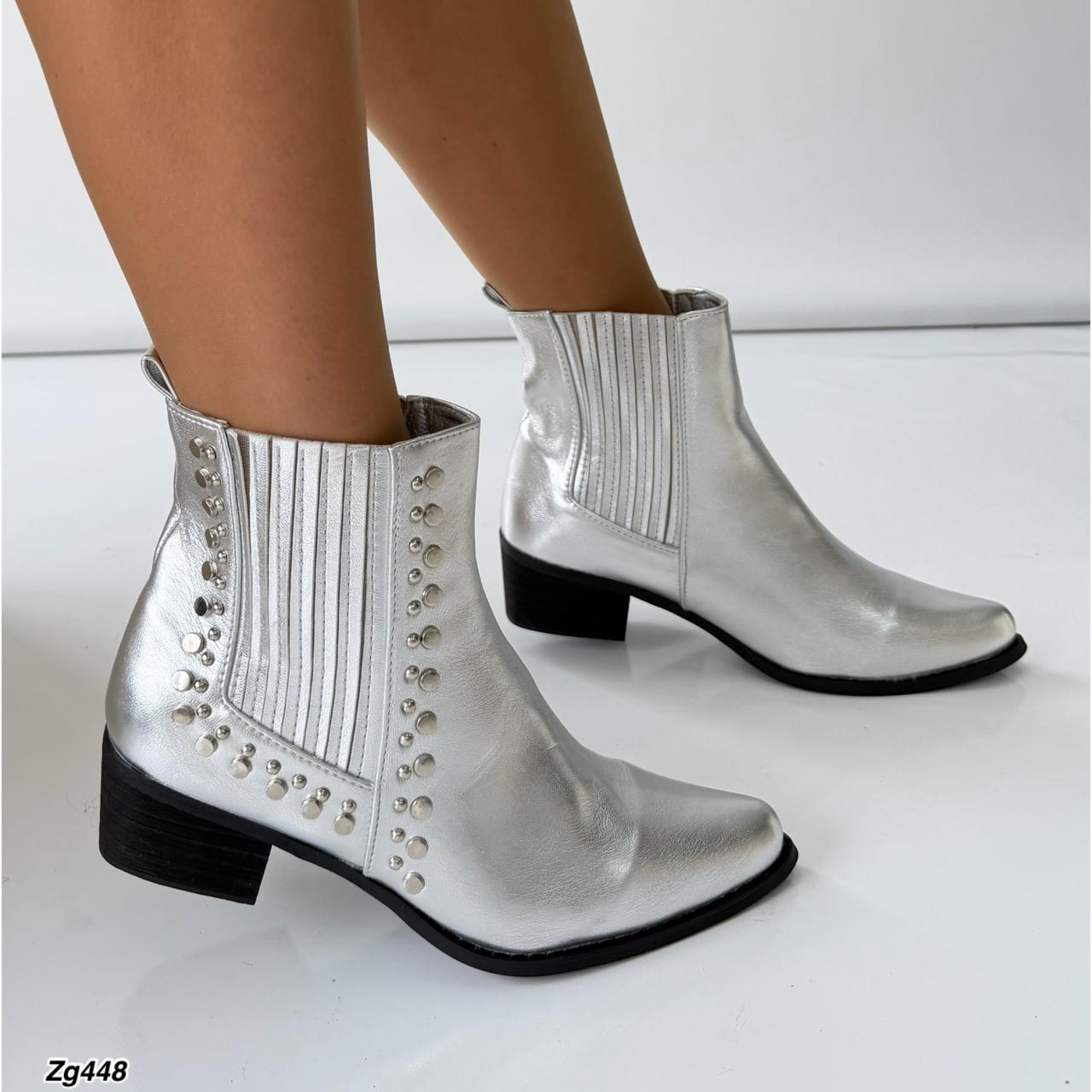 Botin texano plateado apliques tacon 4cm  WC88  C-T
