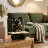 Articulo decorativo oso negro detalles dorado bandeja dorado  23cm* 19cm* 23cm