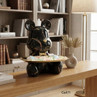 Articulo decorativo oso negro detalles dorado bandeja dorado  23cm* 19cm* 23cm