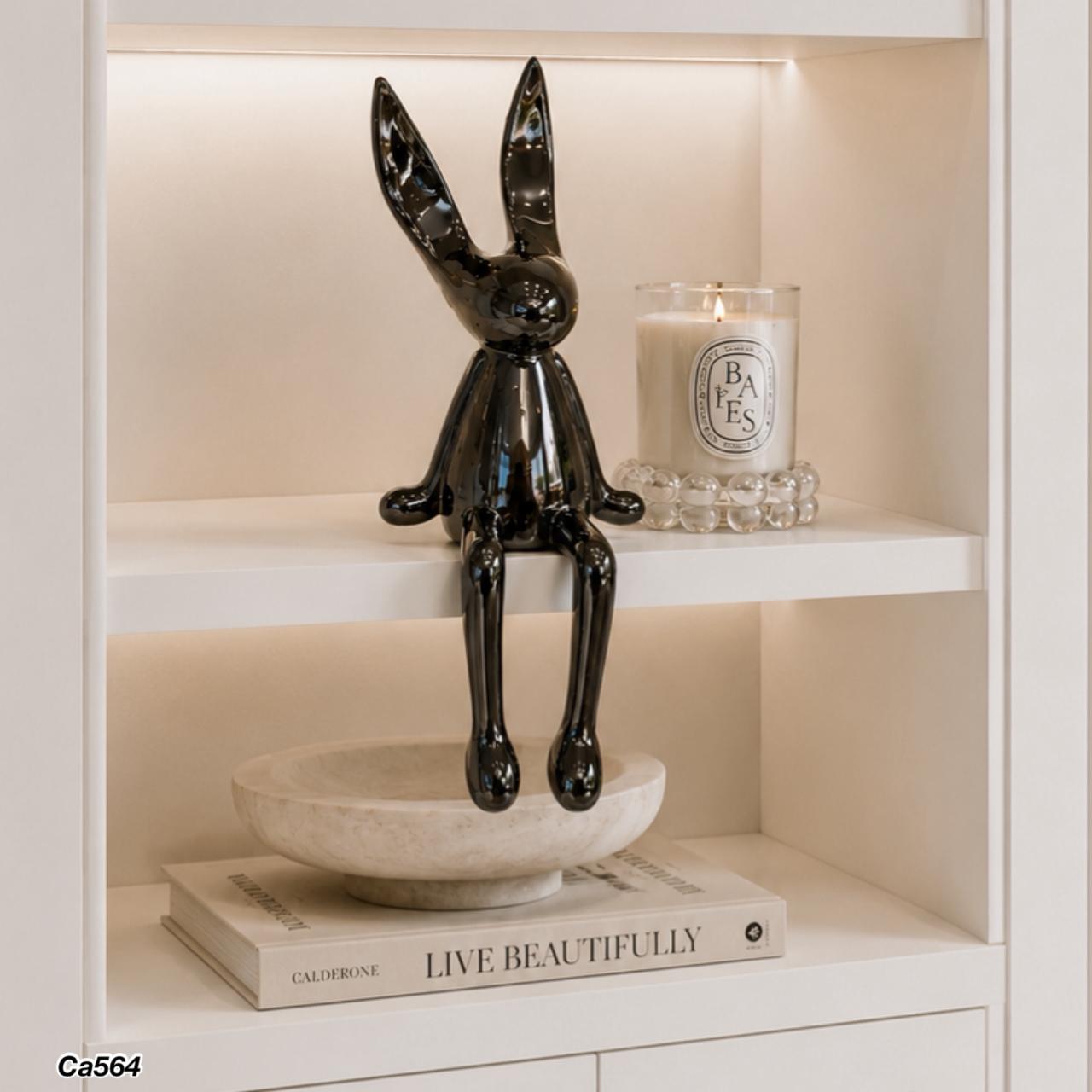 Articulo decorativo conejo plateado oscuro grande  14cm* 12cm* 36cm