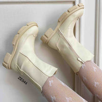 Botin beige cierre lateral suela 3cm  YZ21-07