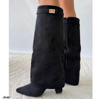 Bota caña alta negro doblez detalle dorado tacon 10cm   SM569-1  C-155