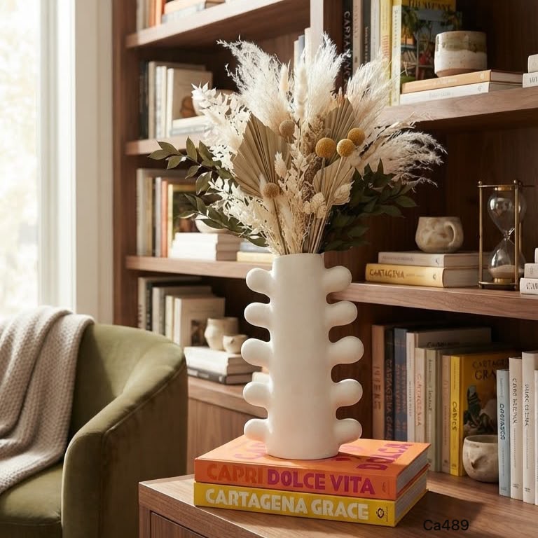 Jarron florero diseño cactus blanco grande   15,3cm* 6,6cm* 25cm