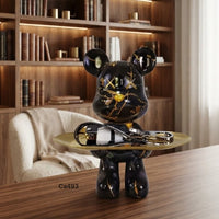 Articulo decorativo oso negro parado detalles dorados bandeja  10cm* 12cm* 21cm