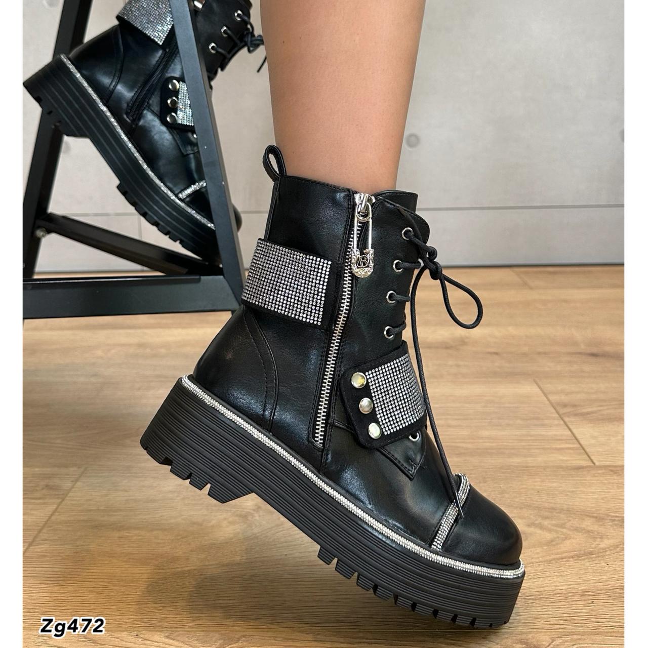 Botin negro apliques plateados brillantes suela 5cm  H298-A5370   C-F