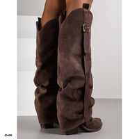 Bota texana cafe doblez detalle hebilla dorado tacon 9cm  7699A  C-163