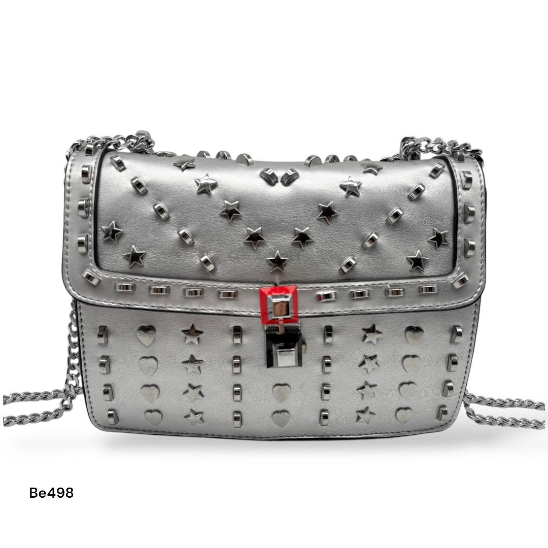 Bolso plateado apliques y cadena plateado   24cm* 9cm* 18cm   C - 23196-A