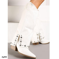 Bota texano blanco doblez apliques plateado tacon 6cm  AA8D-X23055-15  C-10