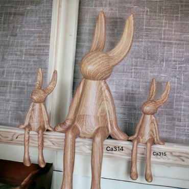 Articulo decorativo conejo mediano apariencia madera  8,5cm* 6cm* 21cm