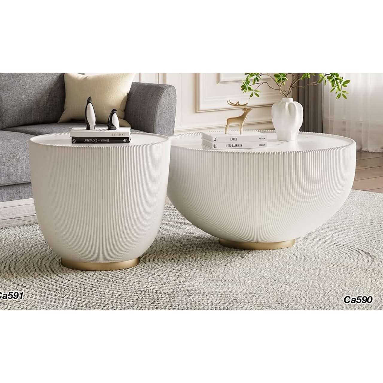 Mesa de policuero mediana beige piedra blanco  45cm* 45cm