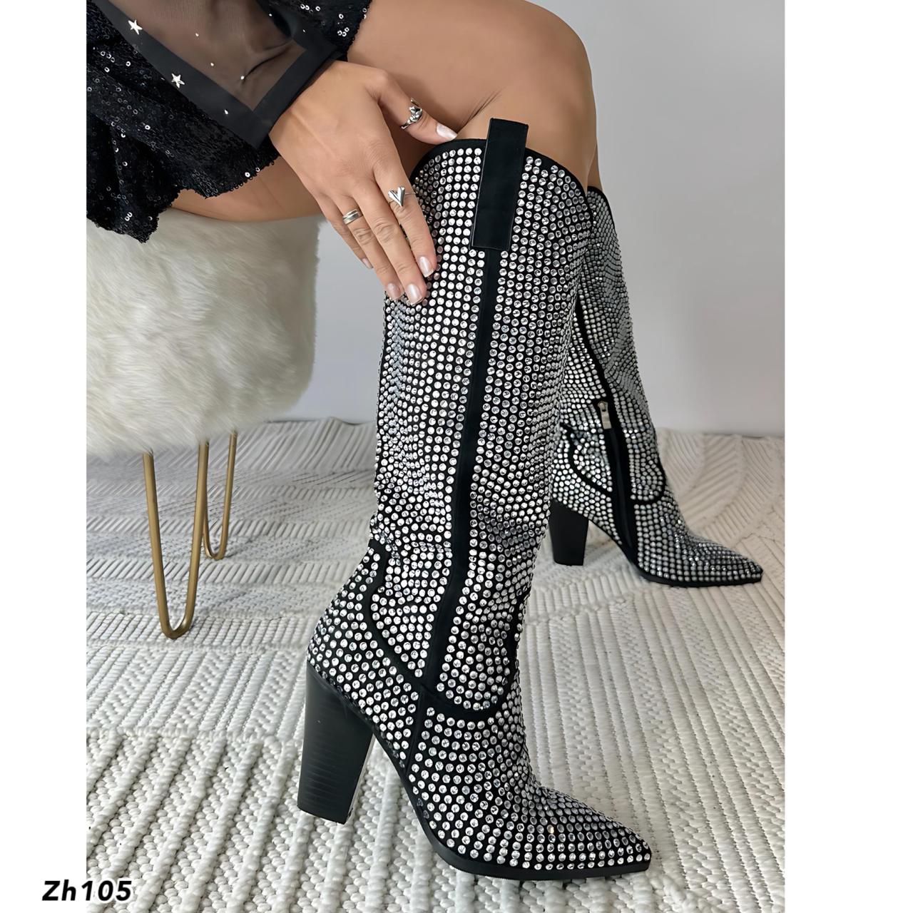 Bota texana apliques brillantes tacon 9cm  255-145