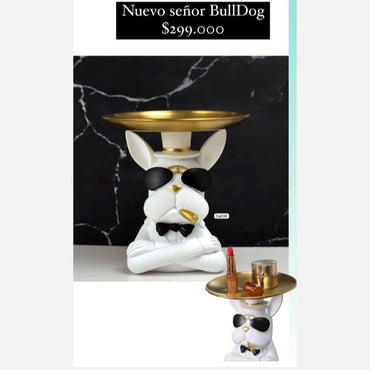 Articulo decorativo perro blanco bandeja en la cabeza  17cm* 10cm* 18cm