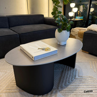 Mesa de centro piedra gris base metal negro 100cm* 60cm* 40cm