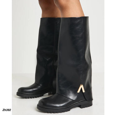 Bota caña alta negro doblez detalle dorado tacon 3cm   2P8B-X2481-26  C-134