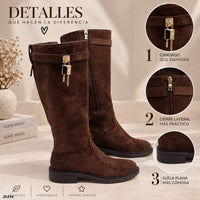 Bota caña alta café detalle dorado tacon 4cm   HX3373-C1799