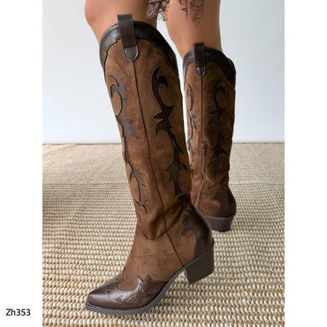 Bota texana café detalles oscuro tacon 6cm  A9855  C-122