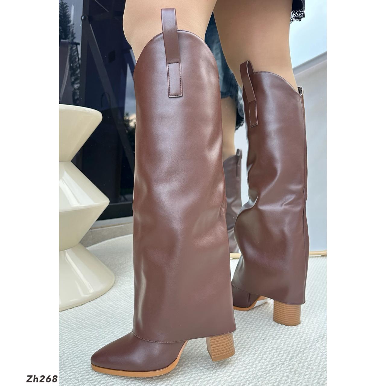 Bota texana café doblez tacon 10cm   HX3150-C1186