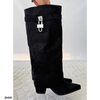 Bota caña alta negro doblez detalle plateado tacon 9cm  HX3278-C1668