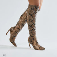 Bota caña alta cafe textura tacon 9cm  DF3813   C34