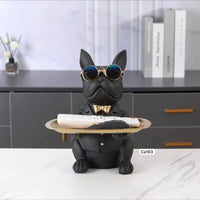 Articulo decorativo perro sentado negro bandeja en las manos 24cm* 19cm* 20cm