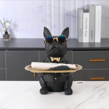 Articulo decorativo perro sentado negro bandeja en las manos 24cm* 19cm* 20cm