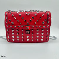 Bolso rojo apliques y cadena plateado   24cm* 9cm* 18cm   C - 23196-A