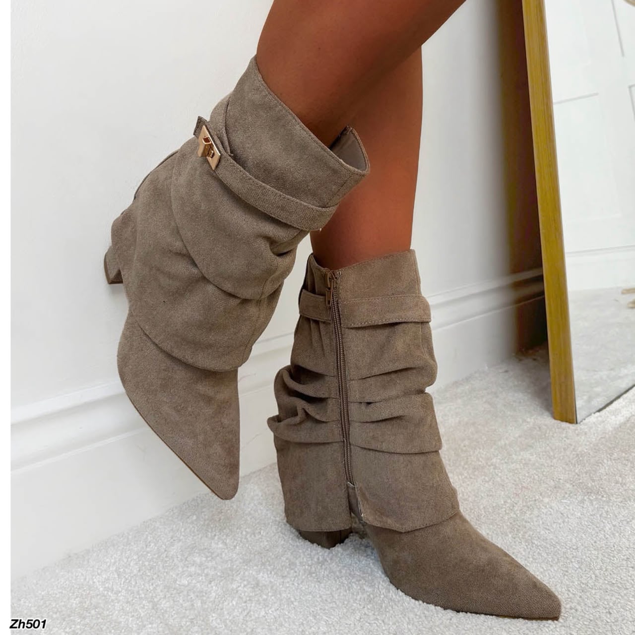 Botin beige doblez detalle dorado tacon 9cm 7666A   C-163