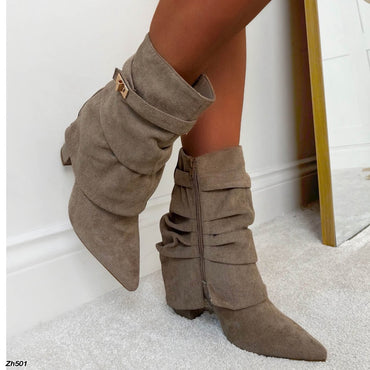 Botin beige doblez detalle dorado tacon 9cm 7666A   C-163