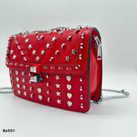 Bolso rojo apliques y cadena plateado   24cm* 9cm* 18cm   C - 23196-A