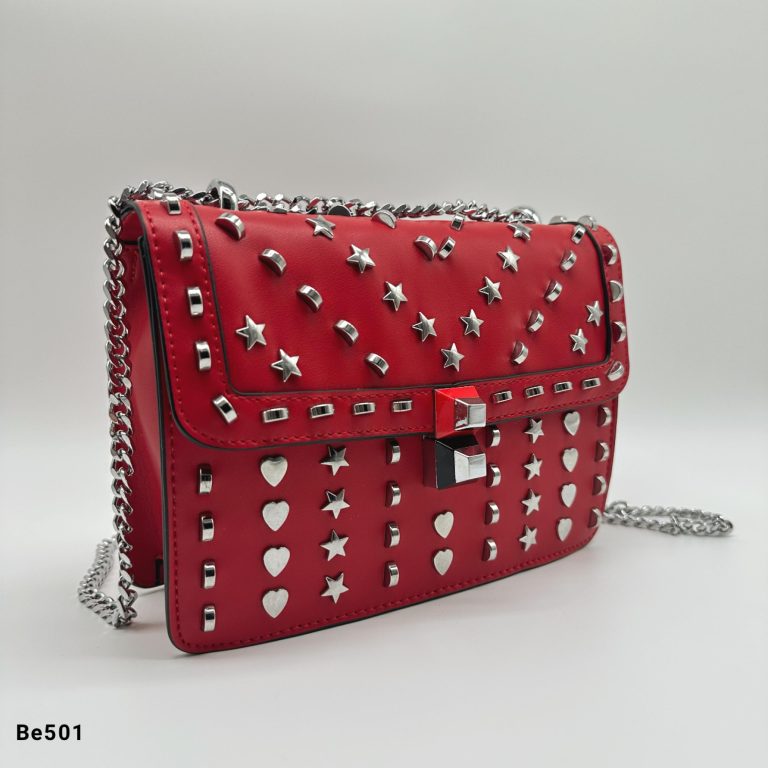 Bolso rojo apliques y cadena plateado   24cm* 9cm* 18cm   C - 23196-A