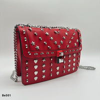 Bolso rojo apliques y cadena plateado   24cm* 9cm* 18cm   C - 23196-A