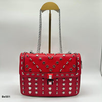 Bolso rojo apliques y cadena plateado   24cm* 9cm* 18cm   C - 23196-A