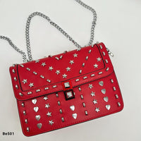 Bolso rojo apliques y cadena plateado   24cm* 9cm* 18cm   C - 23196-A