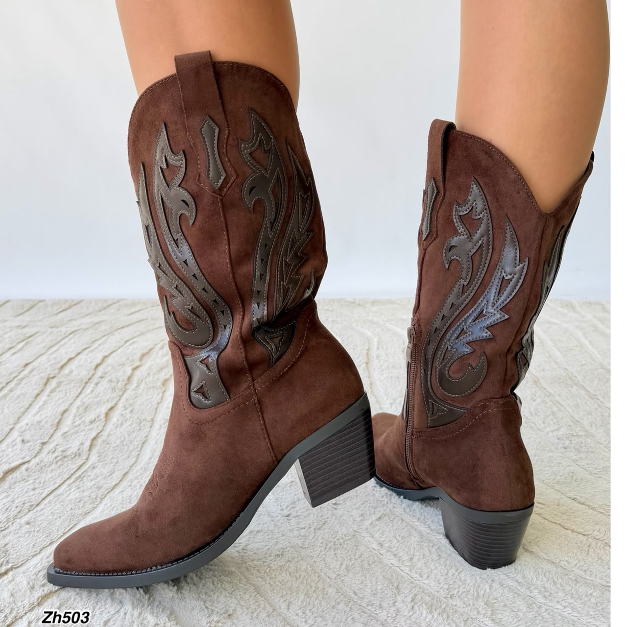 Bota texana café detalles tacon 6cm  A215  C-160