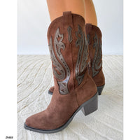 Bota texana café detalles tacon 6cm  A215  C-160