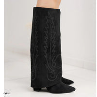 Bota texana negro doblez apliques brillantes tacon 9cm 7675A  C-48