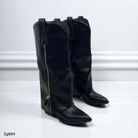 Bota texana negro doblez  cierre plateado tacon 6cm  D8235  C-16
