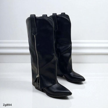 Bota texana negro doblez  cierre plateado tacon 6cm  D8235  C-16
