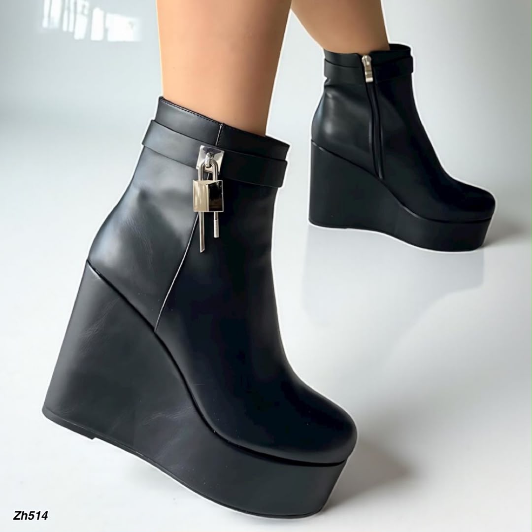 Botin negro detalle plateado plataforma 12cm   HX3282-C1667