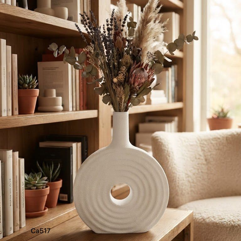 Jarron blanco textura circulo ceramica  21cm* 28,2cm