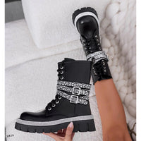 Bota negro apliques plateados detalle correas suela 3cm  162KSL  C-1